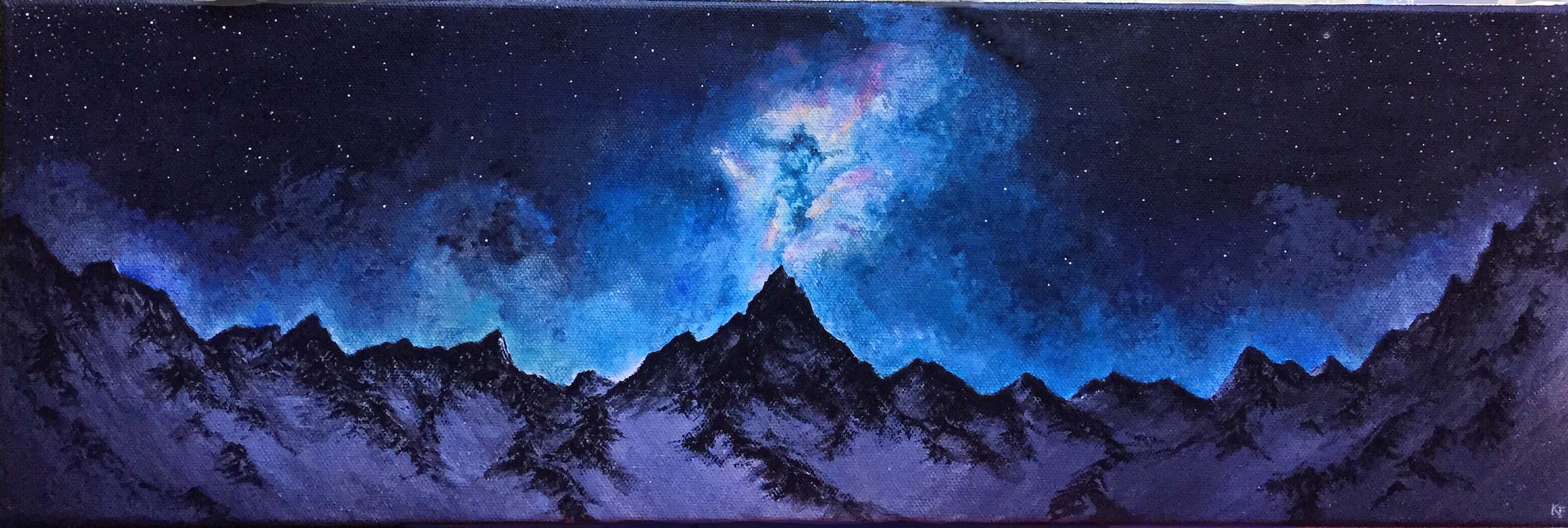 painting of night sky & mountains